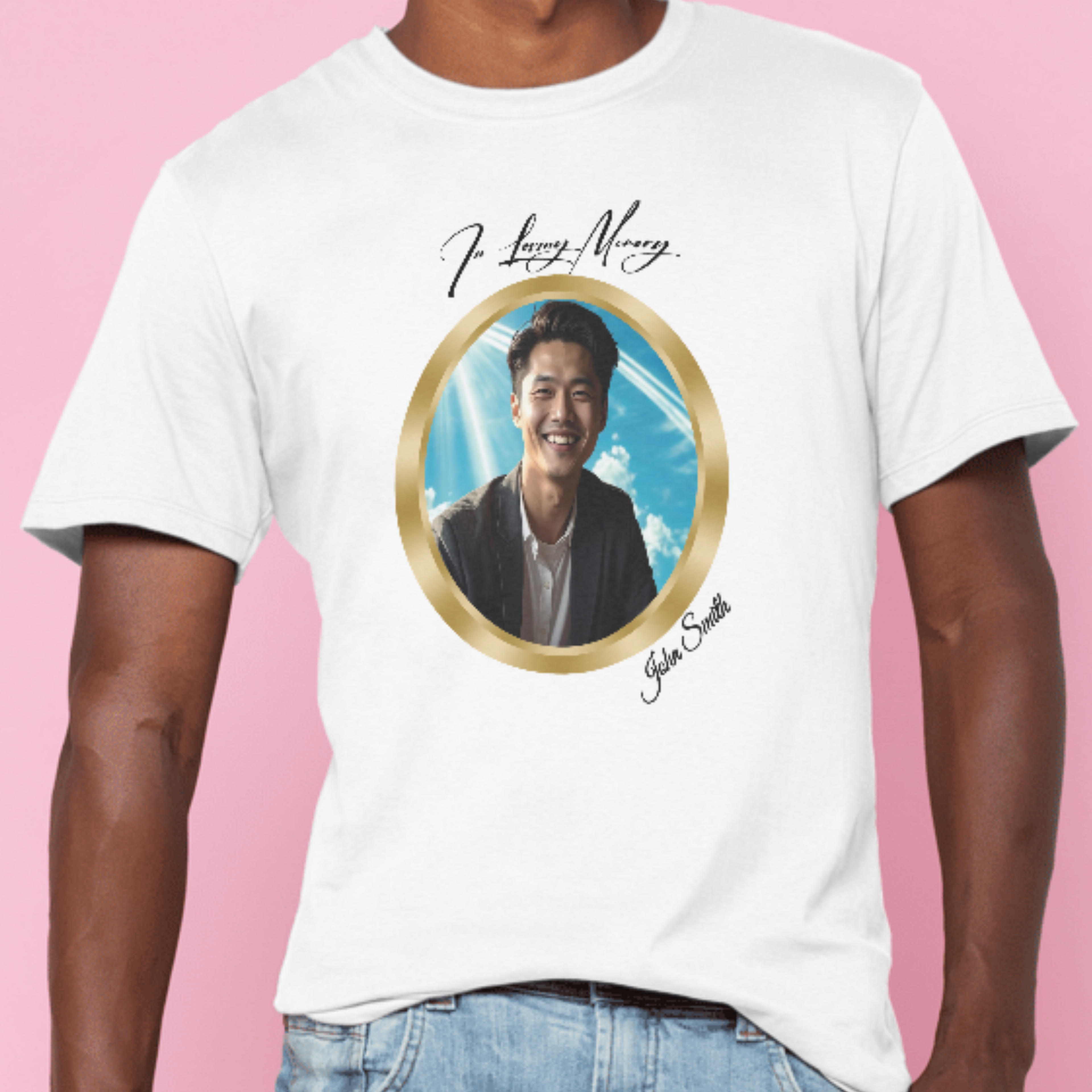 Memorial White Tee Round Gold Frame